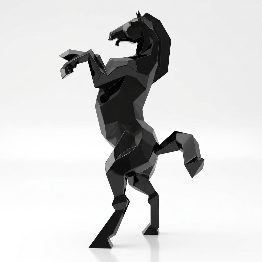 Grande Sculpture Cheval Cabré Facetté - Sculpture Origami