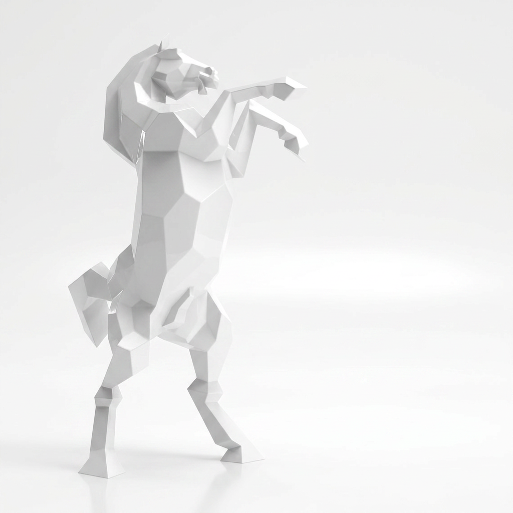 Grande Sculpture Cheval Cabré Facetté - Sculpture Origami