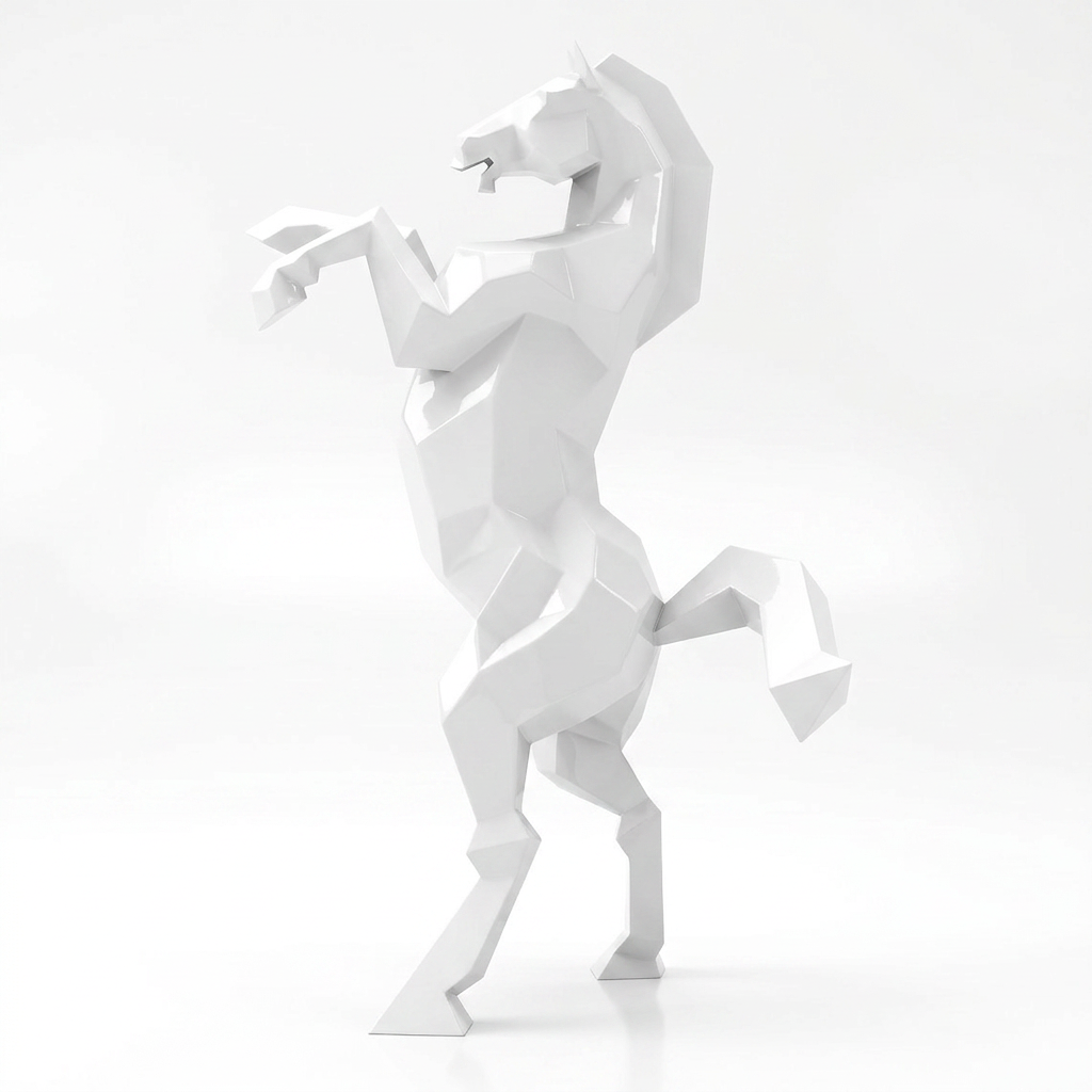 Grande Sculpture Cheval Cabré Facetté - Sculpture Origami
