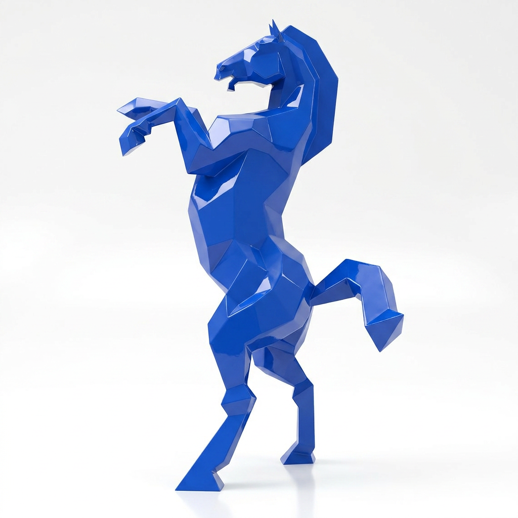 Grande Sculpture Cheval Cabré Facetté - Sculpture Origami