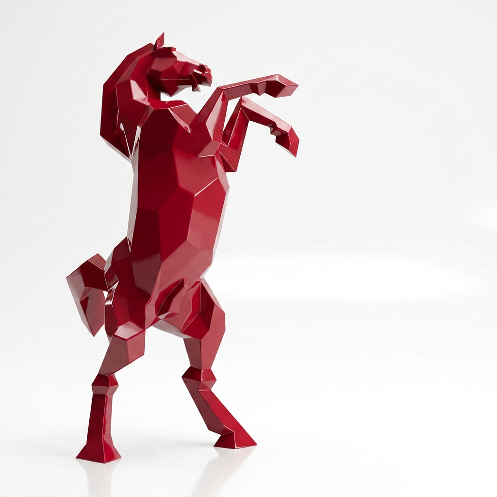 Grande Sculpture Cheval Cabré Facetté - Sculpture Origami