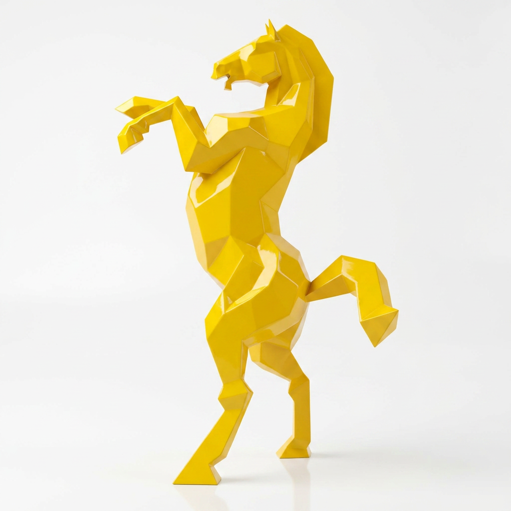 Grande Sculpture Cheval Cabré Facetté - Sculpture Origami