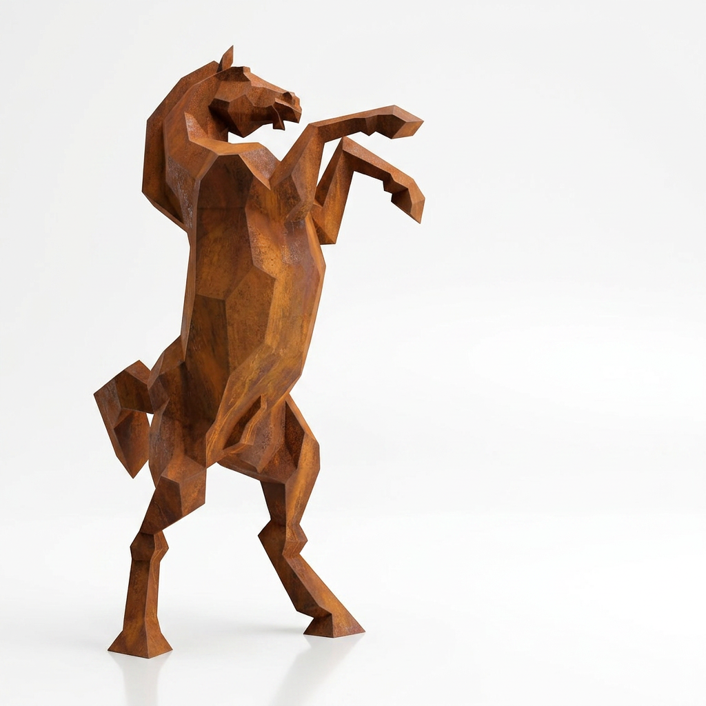 Grande Sculpture Cheval Cabré Facetté - Sculpture Origami