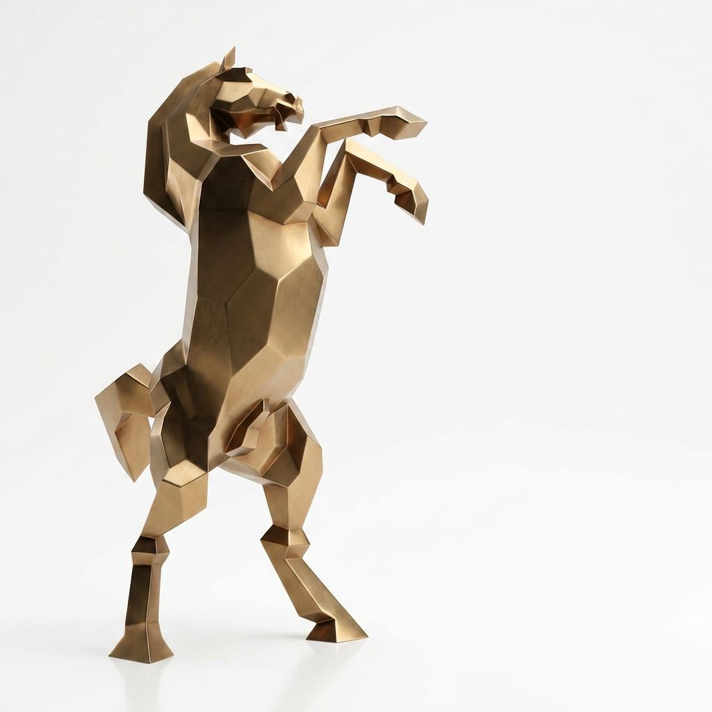 Grande Sculpture Cheval Cabré Facetté - Sculpture Origami