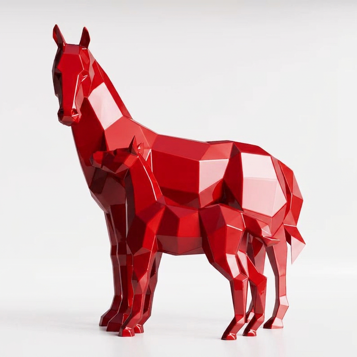 Grande Sculpture Cheval et Poulain - Sculpture Origami