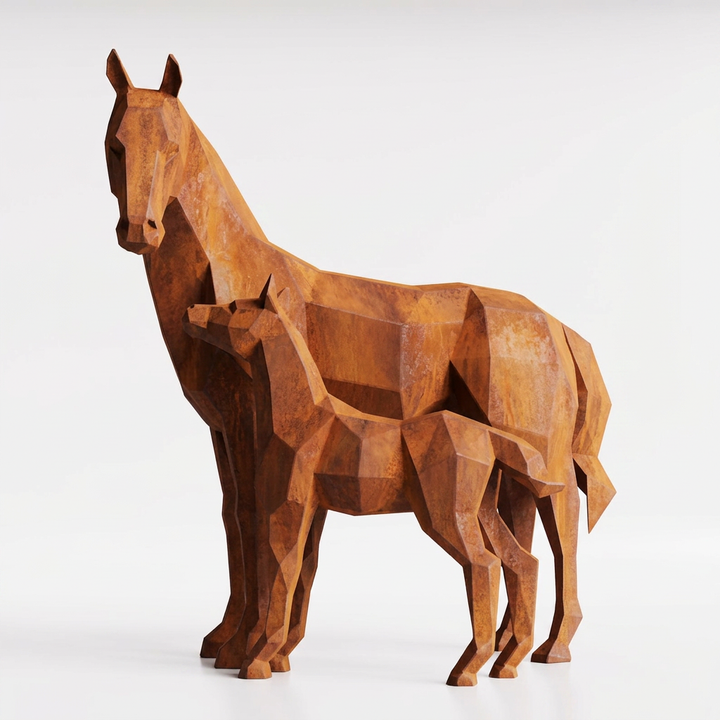 Grande Sculpture Cheval et Poulain - Sculpture Origami