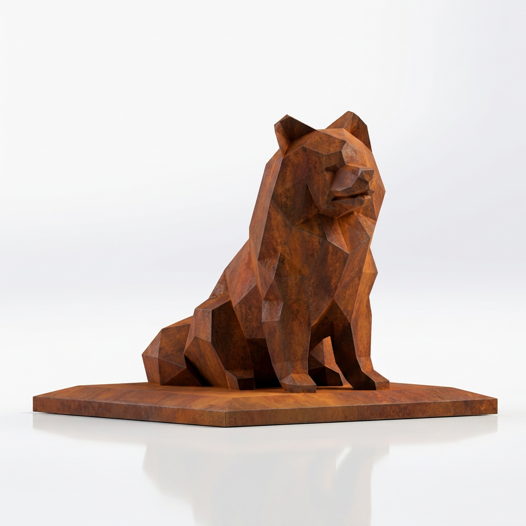 Grande Sculpture Chien Assis Facettée - Sculpture Origami