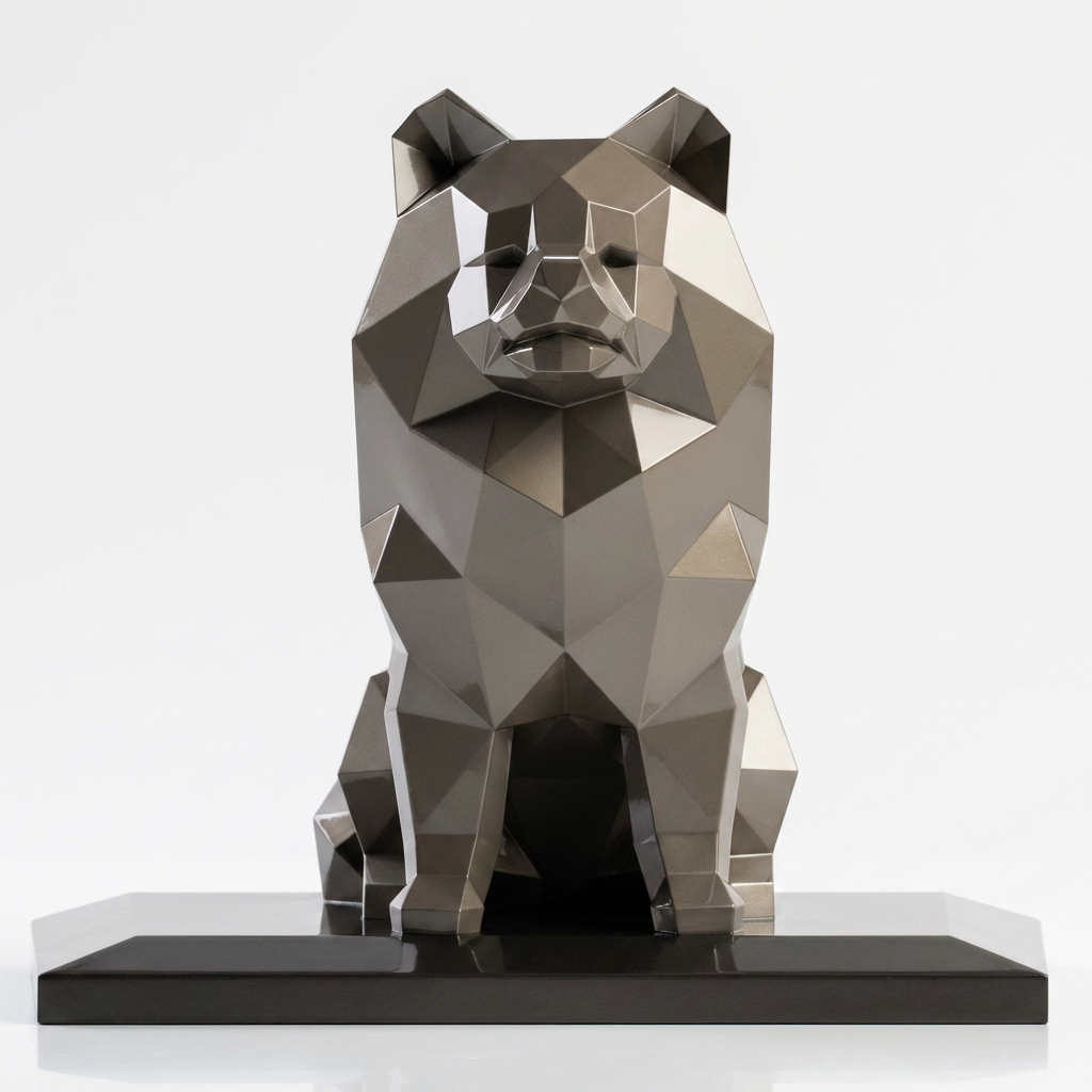 Grande Sculpture Chien Assis Facettée - Sculpture Origami