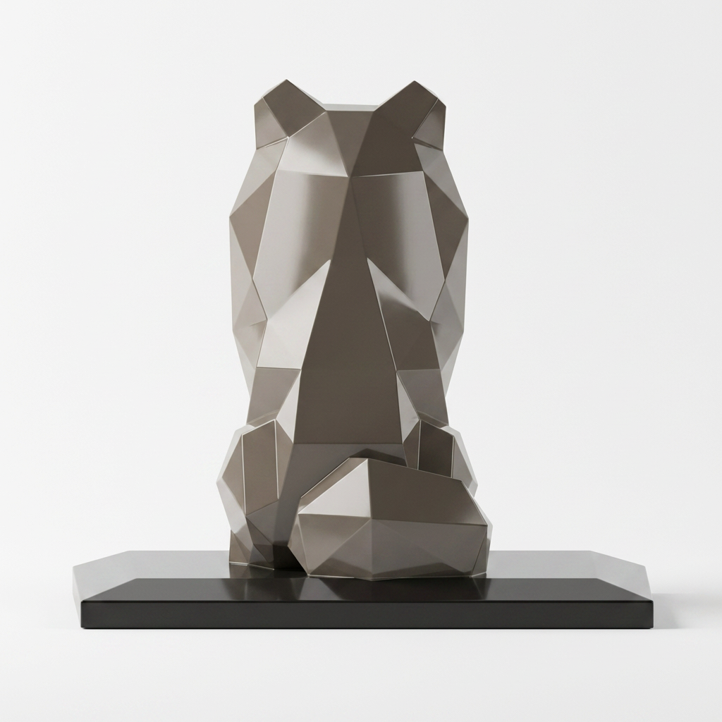 Grande Sculpture Chien Assis Facettée - Sculpture Origami