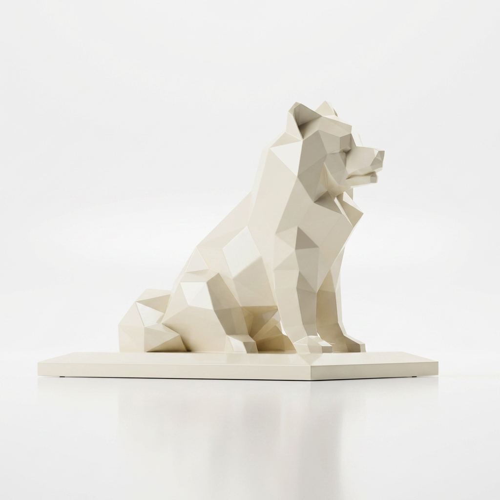 Grande Sculpture Chien Assis Facettée - Sculpture Origami