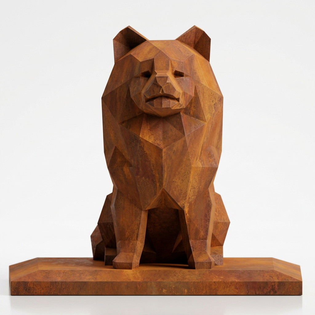 Grande Sculpture Chien Assis Facettée - Sculpture Origami