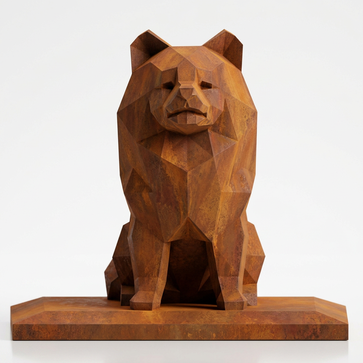Grande Sculpture Chien Assis Facettée - Sculpture Origami