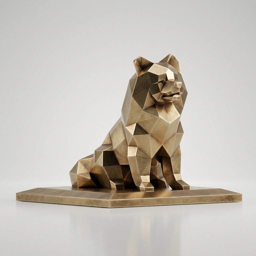 Grande Sculpture Chien Assis Facettée - Sculpture Origami
