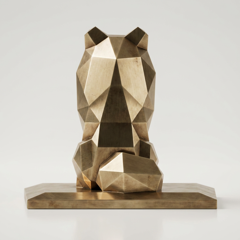 Grande Sculpture Chien Assis Facettée - Sculpture Origami