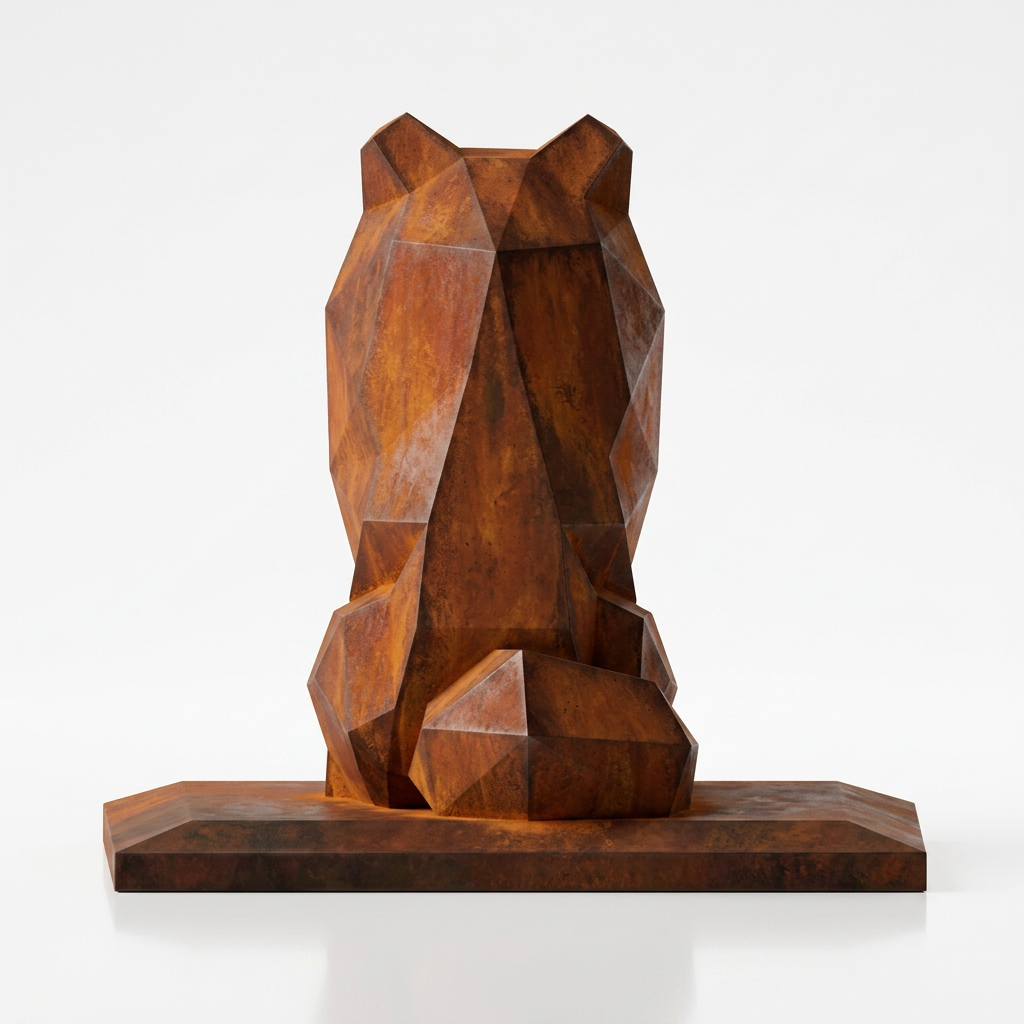 Grande Sculpture Chien Assis Facettée - Sculpture Origami