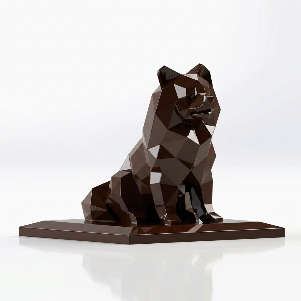 Grande Sculpture Chien Assis Facettée - Sculpture Origami