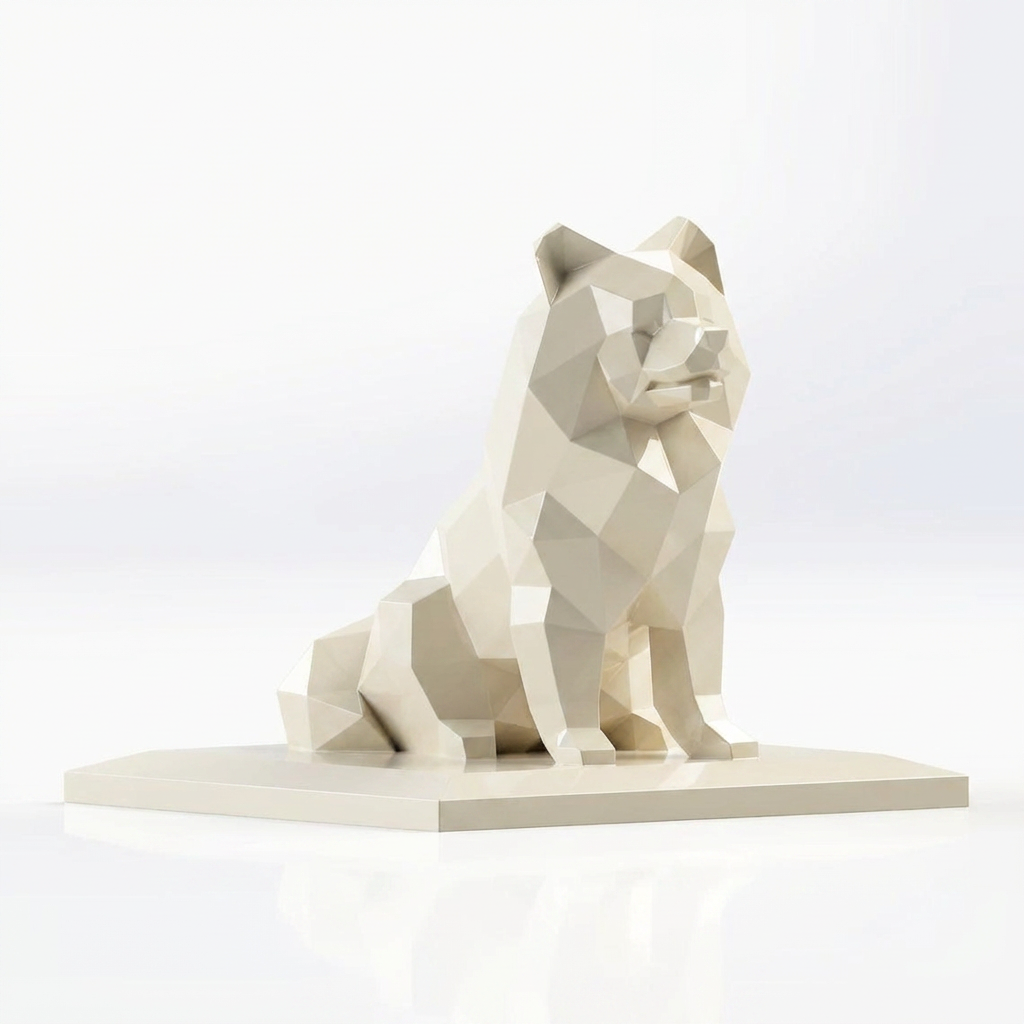 Grande Sculpture Chien Assis Facettée - Sculpture Origami