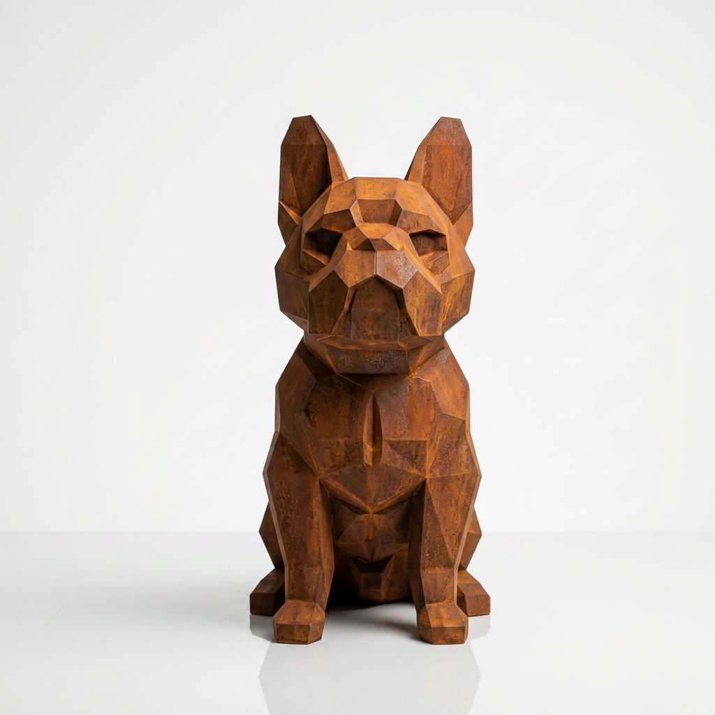 Grande Sculpture Chien Bouledogue Facetté - Sculpture Origami