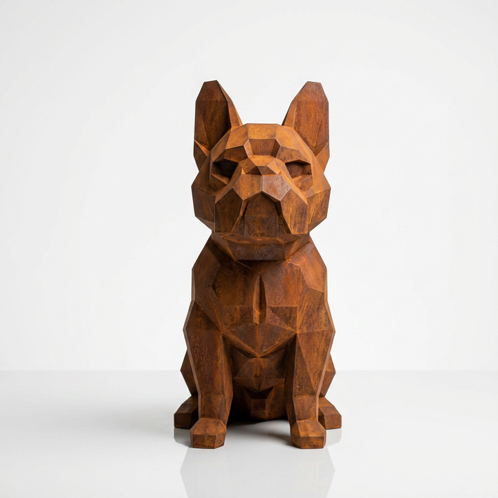 Grande Sculpture Chien Bouledogue Facetté - Sculpture Origami