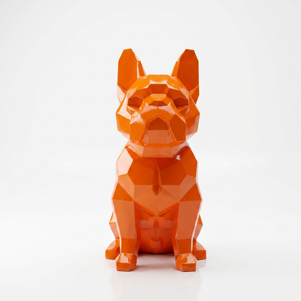 Grande Sculpture Chien Bouledogue Facetté - Sculpture Origami