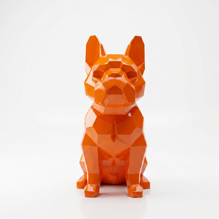 Grande Sculpture Chien Bouledogue Facetté - Sculpture Origami