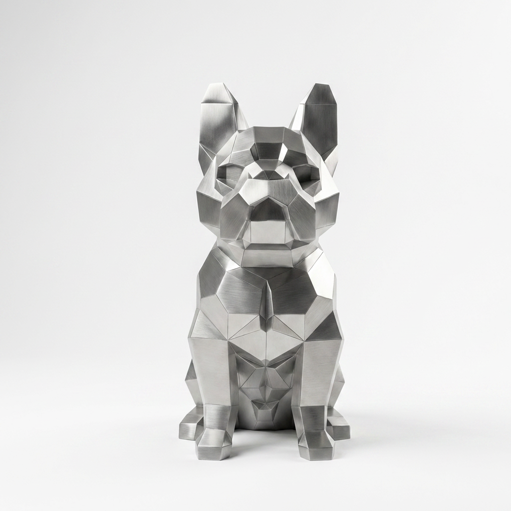 Grande Sculpture Chien Bouledogue Facetté - Sculpture Origami