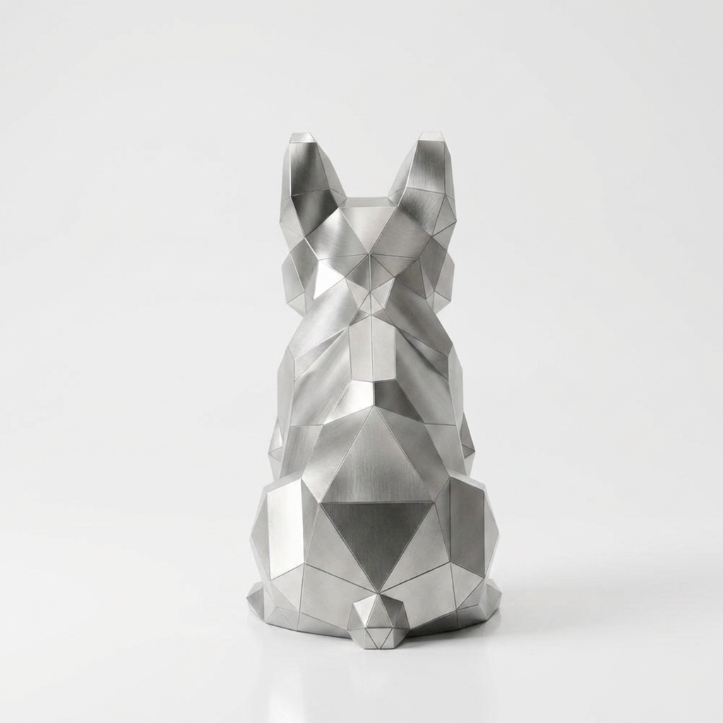 Grande Sculpture Chien Bouledogue Facetté - Sculpture Origami