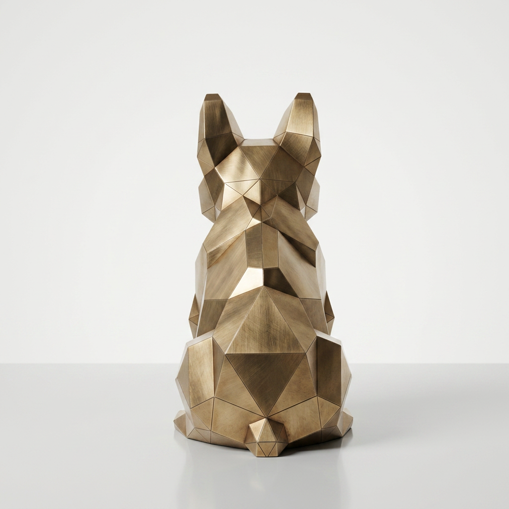 Grande Sculpture Chien Bouledogue Facetté - Sculpture Origami