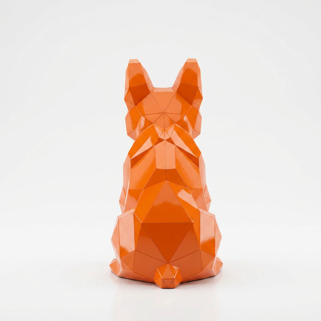 Grande Sculpture Chien Bouledogue Facetté - Sculpture Origami