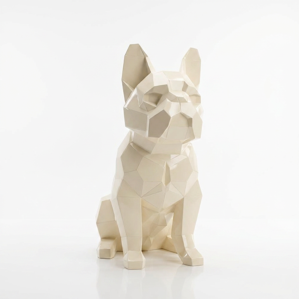 Grande Sculpture Chien Bouledogue Facetté - Sculpture Origami