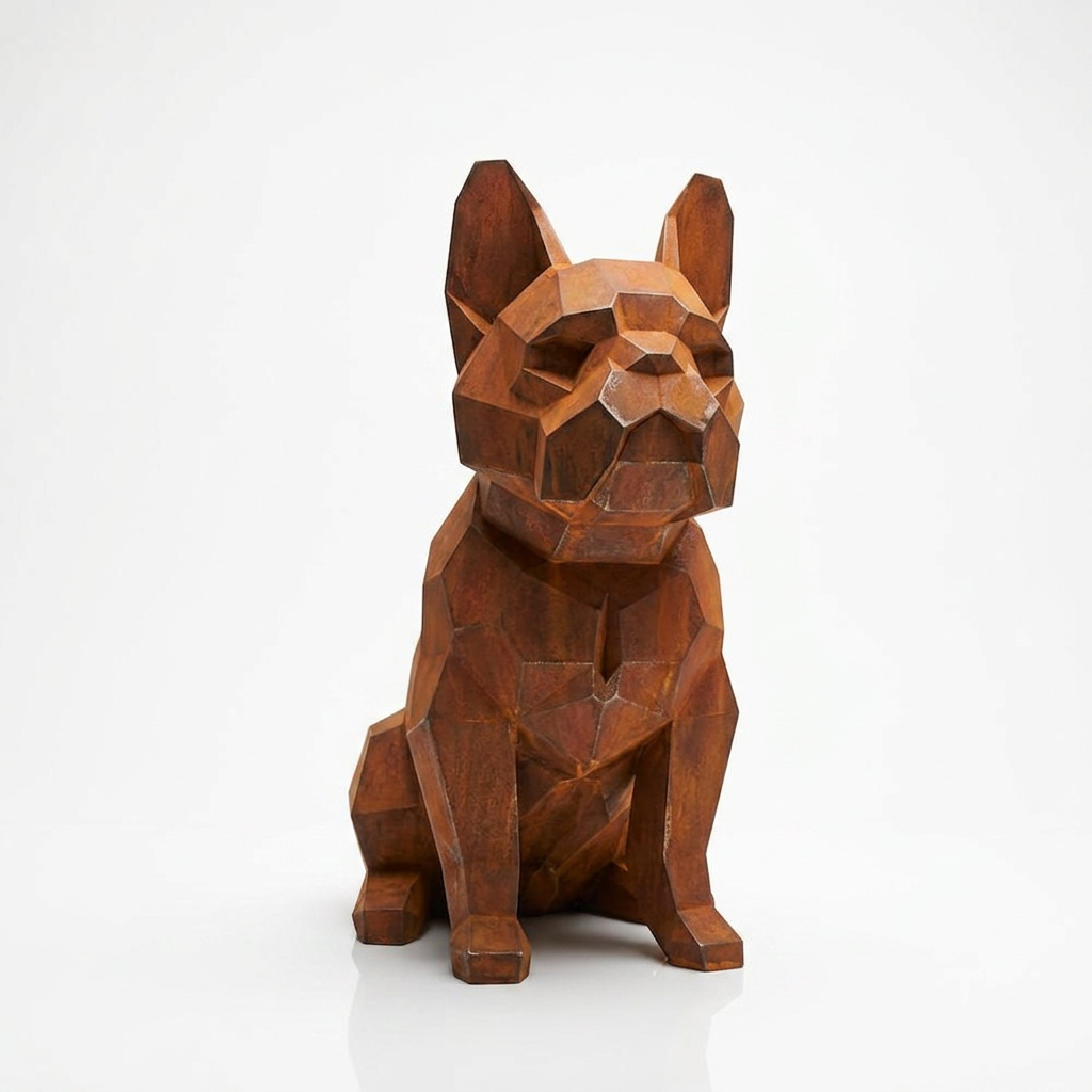 Grande Sculpture Chien Bouledogue Facetté - Sculpture Origami
