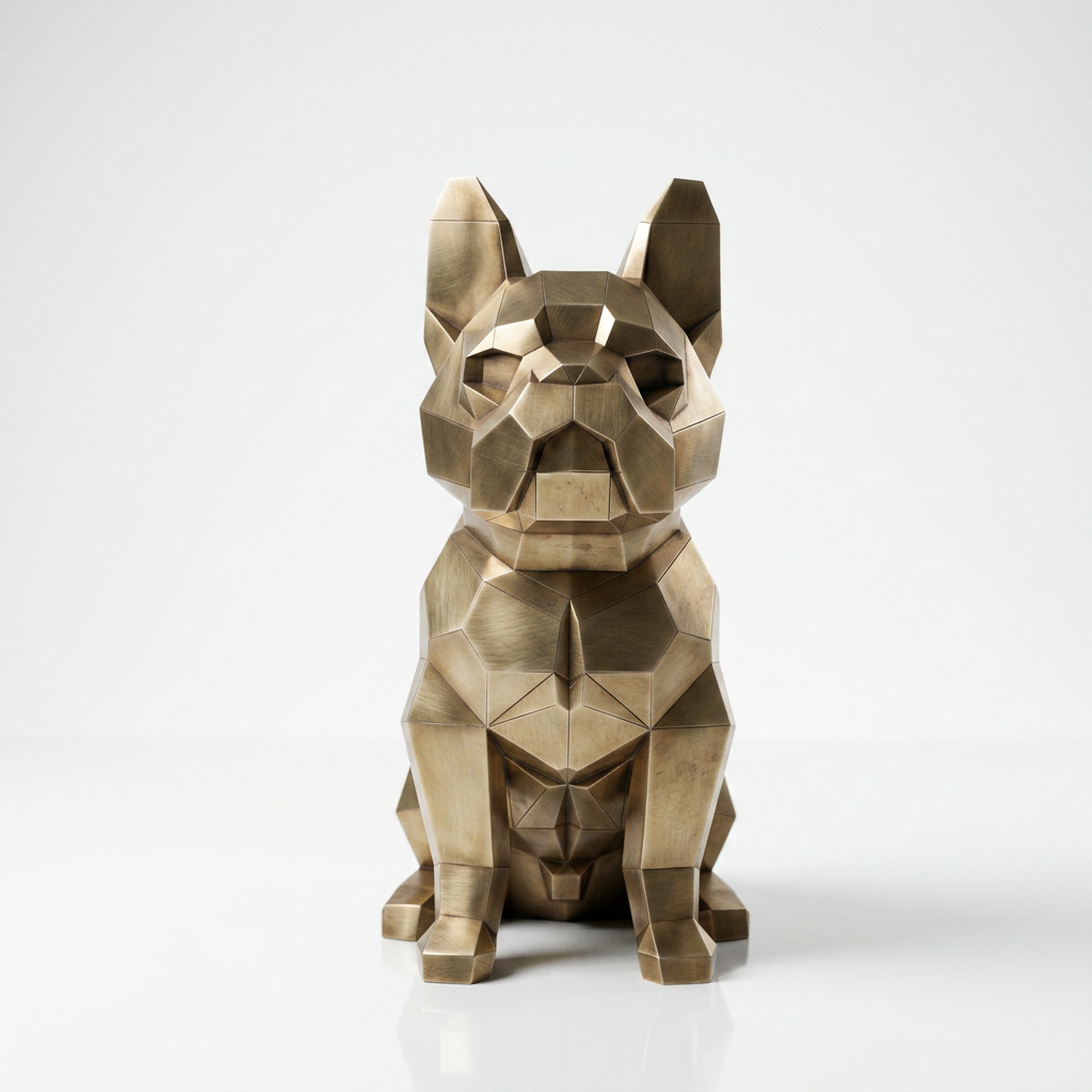 Grande Sculpture Chien Bouledogue Facetté - Sculpture Origami
