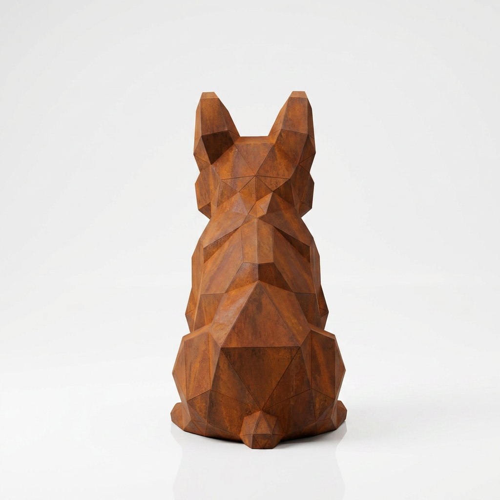 Grande Sculpture Chien Bouledogue Facetté - Sculpture Origami