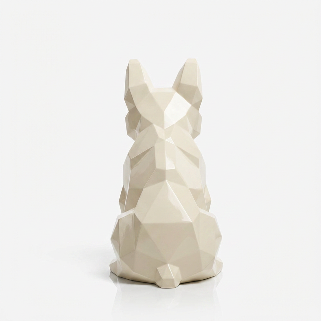 Grande Sculpture Chien Bouledogue Facetté - Sculpture Origami