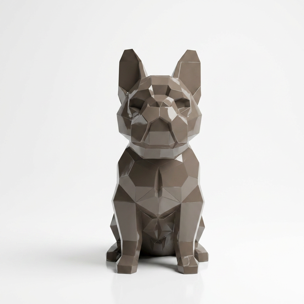 Grande Sculpture Chien Bouledogue Facetté - Sculpture Origami
