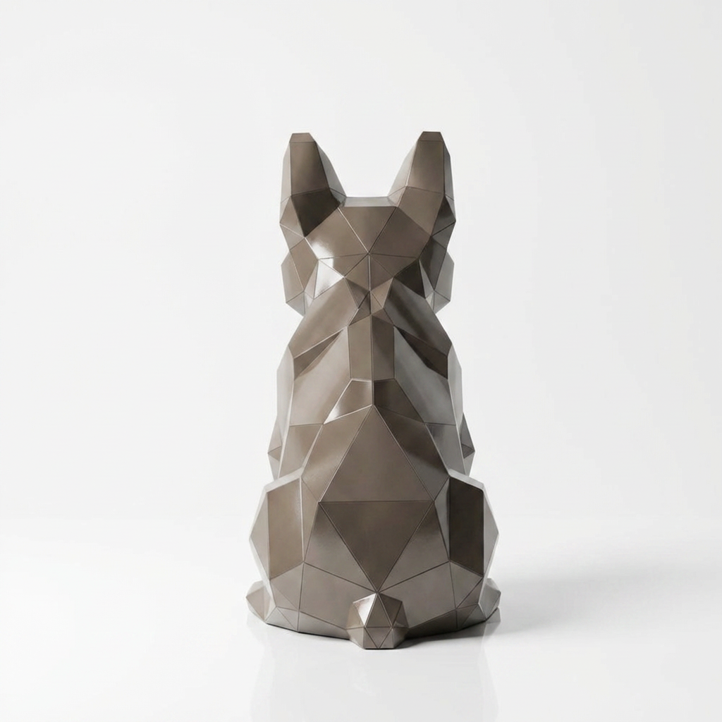 Grande Sculpture Chien Bouledogue Facetté - Sculpture Origami