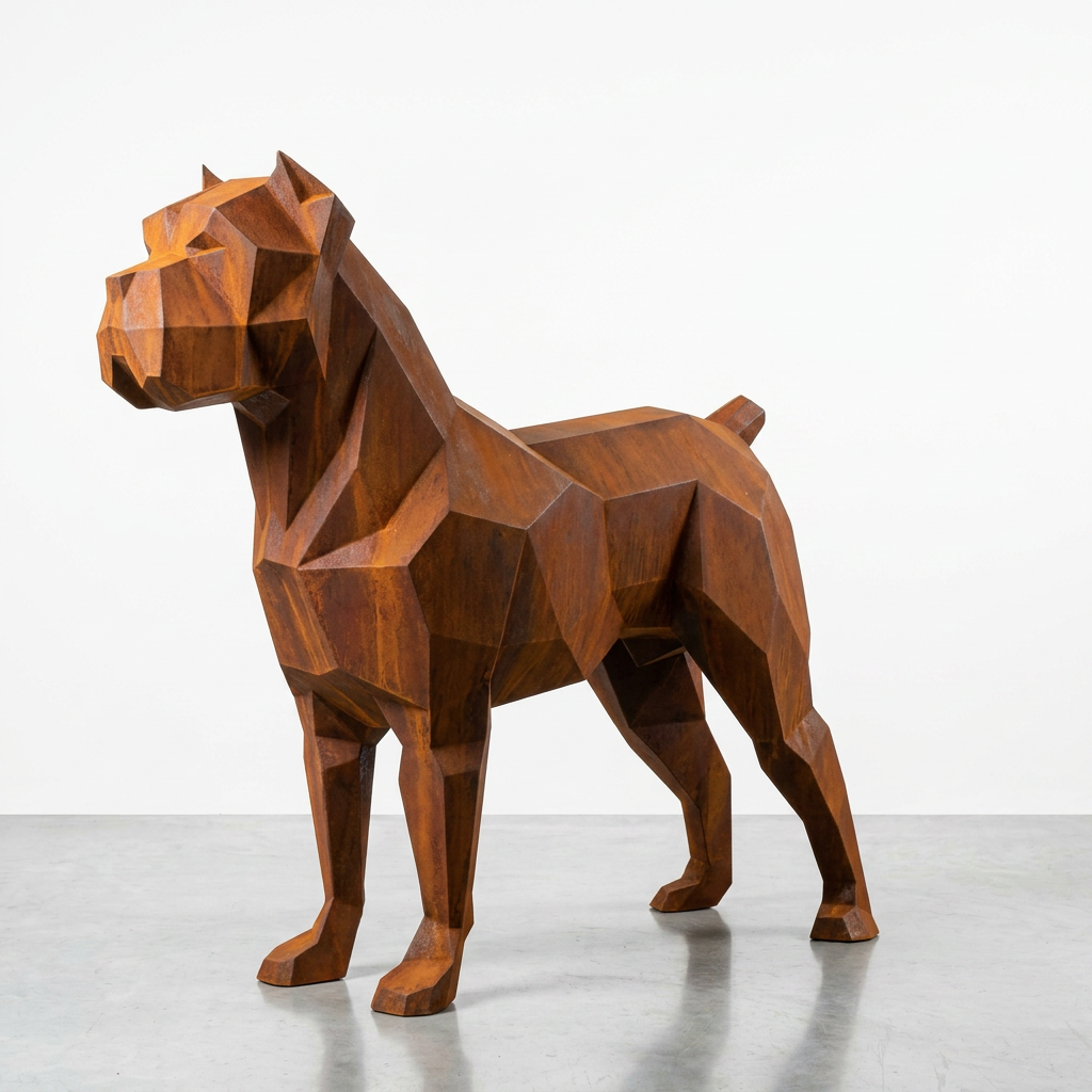 Grande Sculpture Chien Boxer Facettée - Sculpture Origami