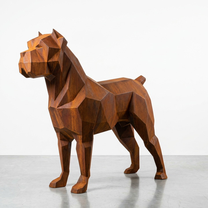 Grande Sculpture Chien Boxer Facettée - Sculpture Origami
