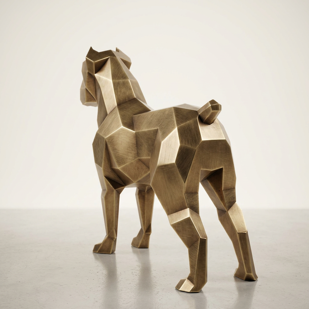 Grande Sculpture Chien Boxer Facettée - Sculpture Origami