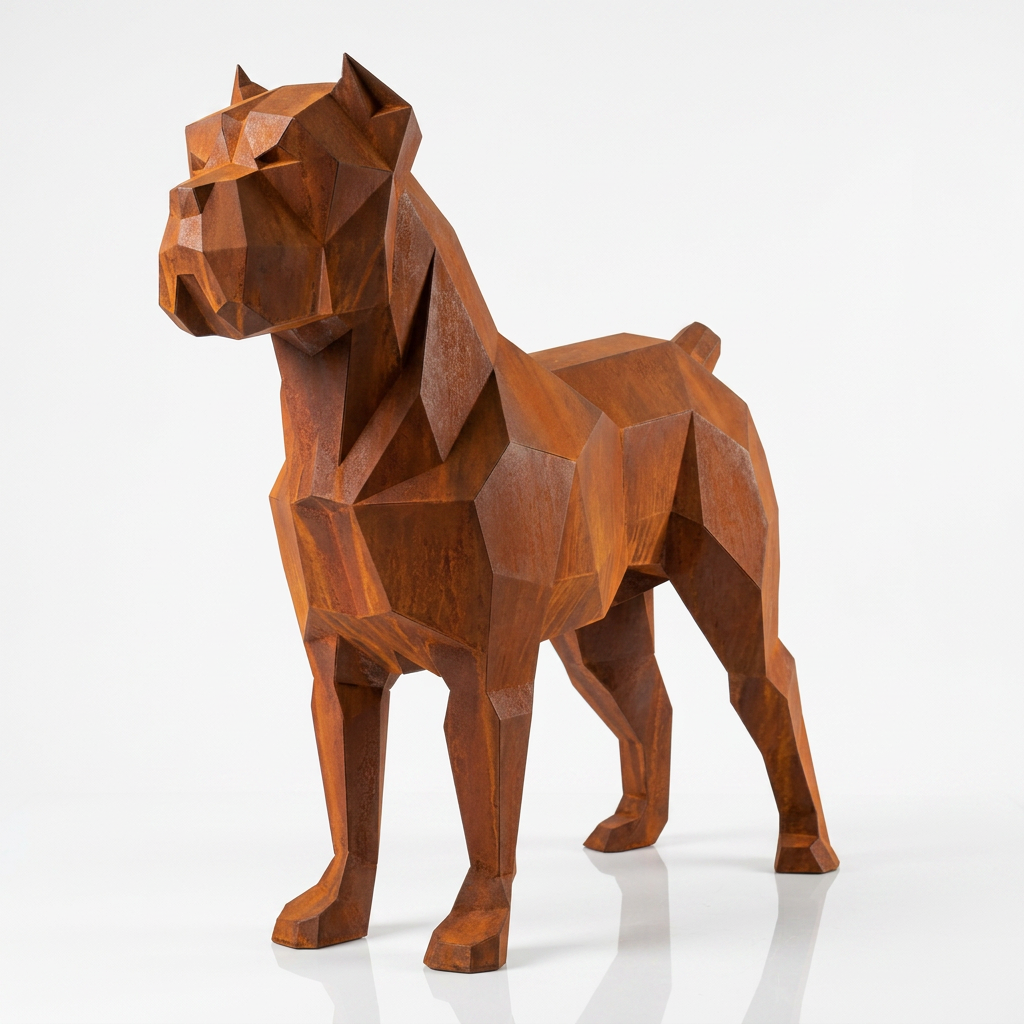 Grande Sculpture Chien Boxer Facettée - Sculpture Origami