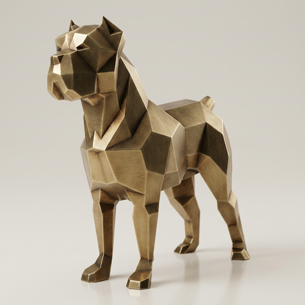 Grande Sculpture Chien Boxer Facettée - Sculpture Origami