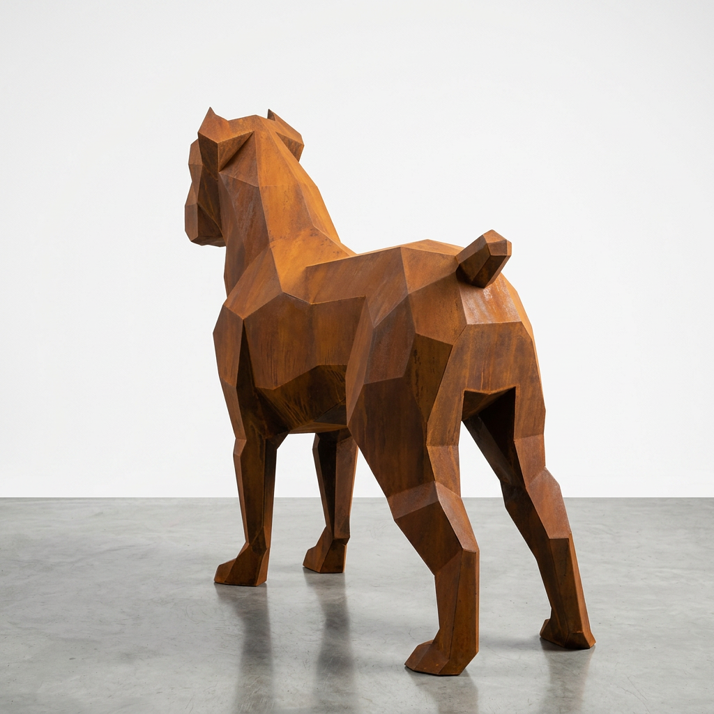 Grande Sculpture Chien Boxer Facettée - Sculpture Origami