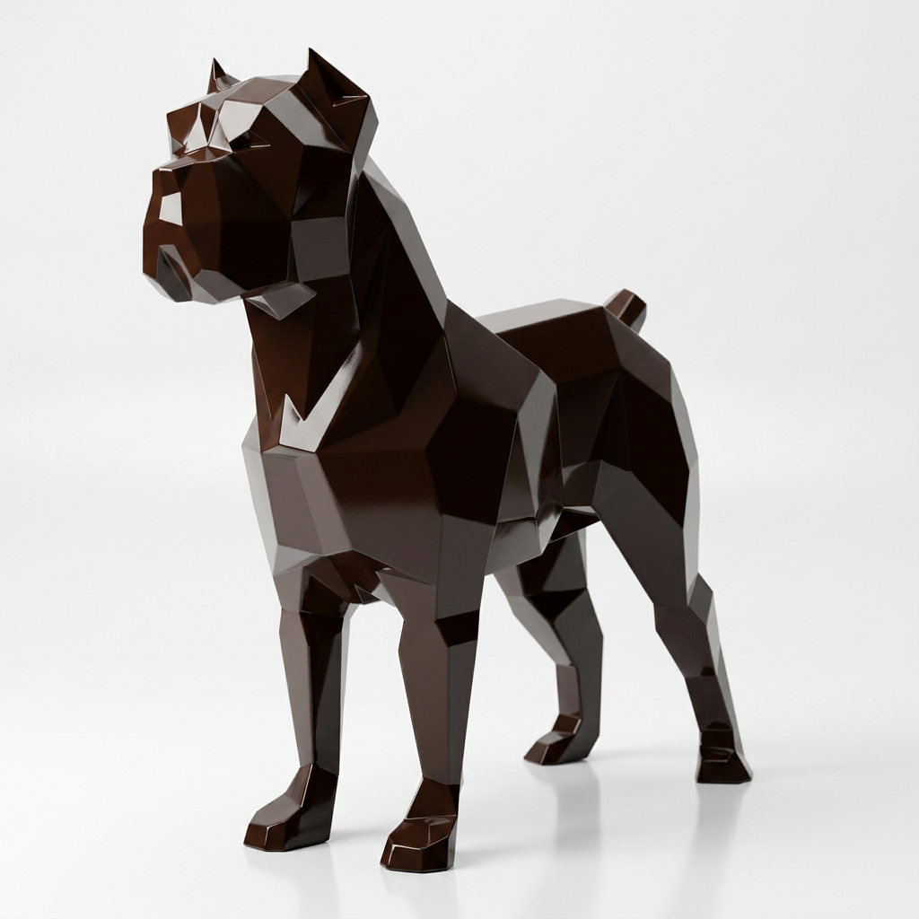 Grande Sculpture Chien Boxer Facettée - Sculpture Origami