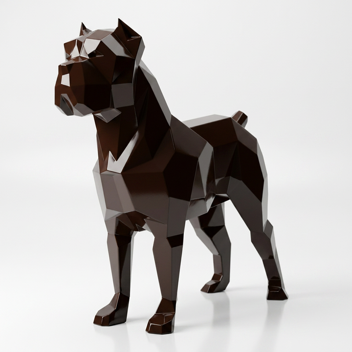 Grande Sculpture Chien Boxer Facettée - Sculpture Origami