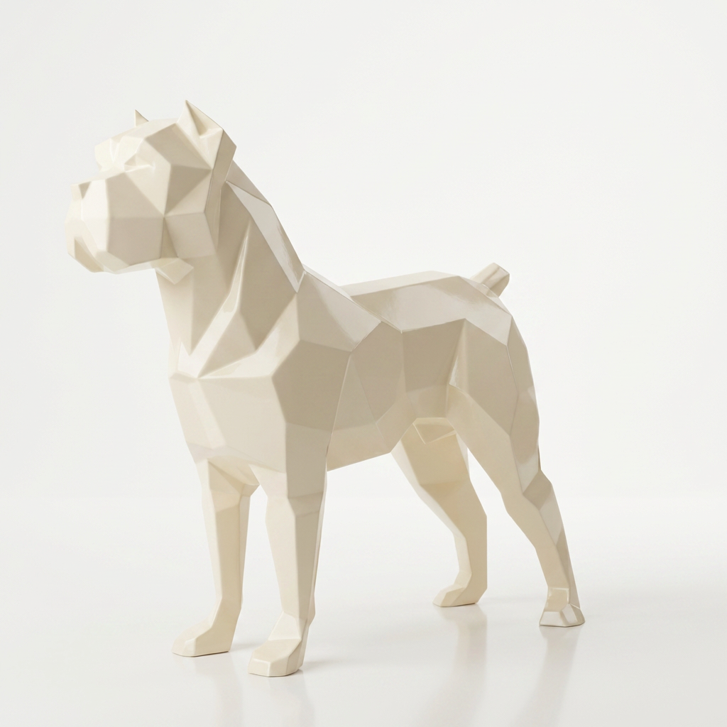 Grande Sculpture Chien Boxer Facettée - Sculpture Origami