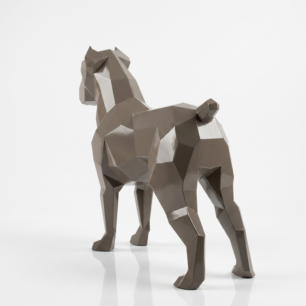 Grande Sculpture Chien Boxer Facettée - Sculpture Origami