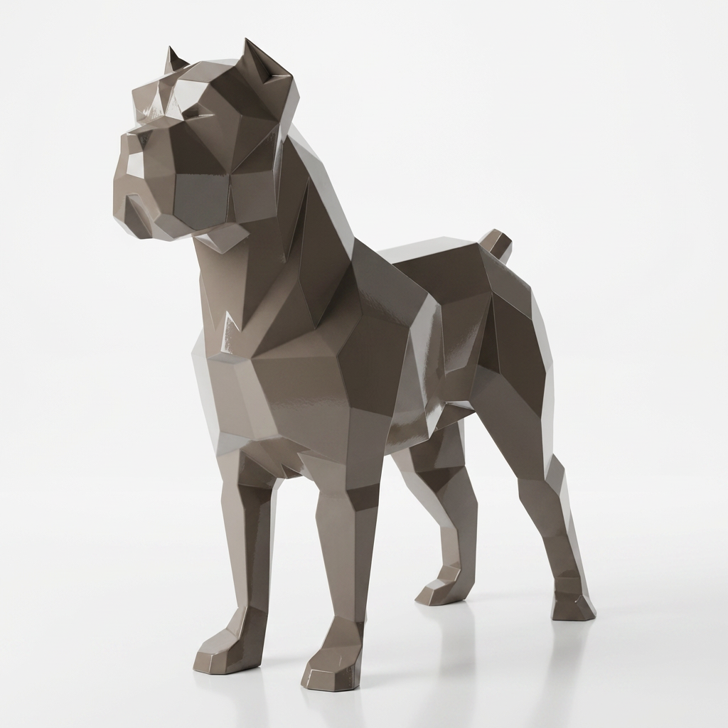 Grande Sculpture Chien Boxer Facettée - Sculpture Origami