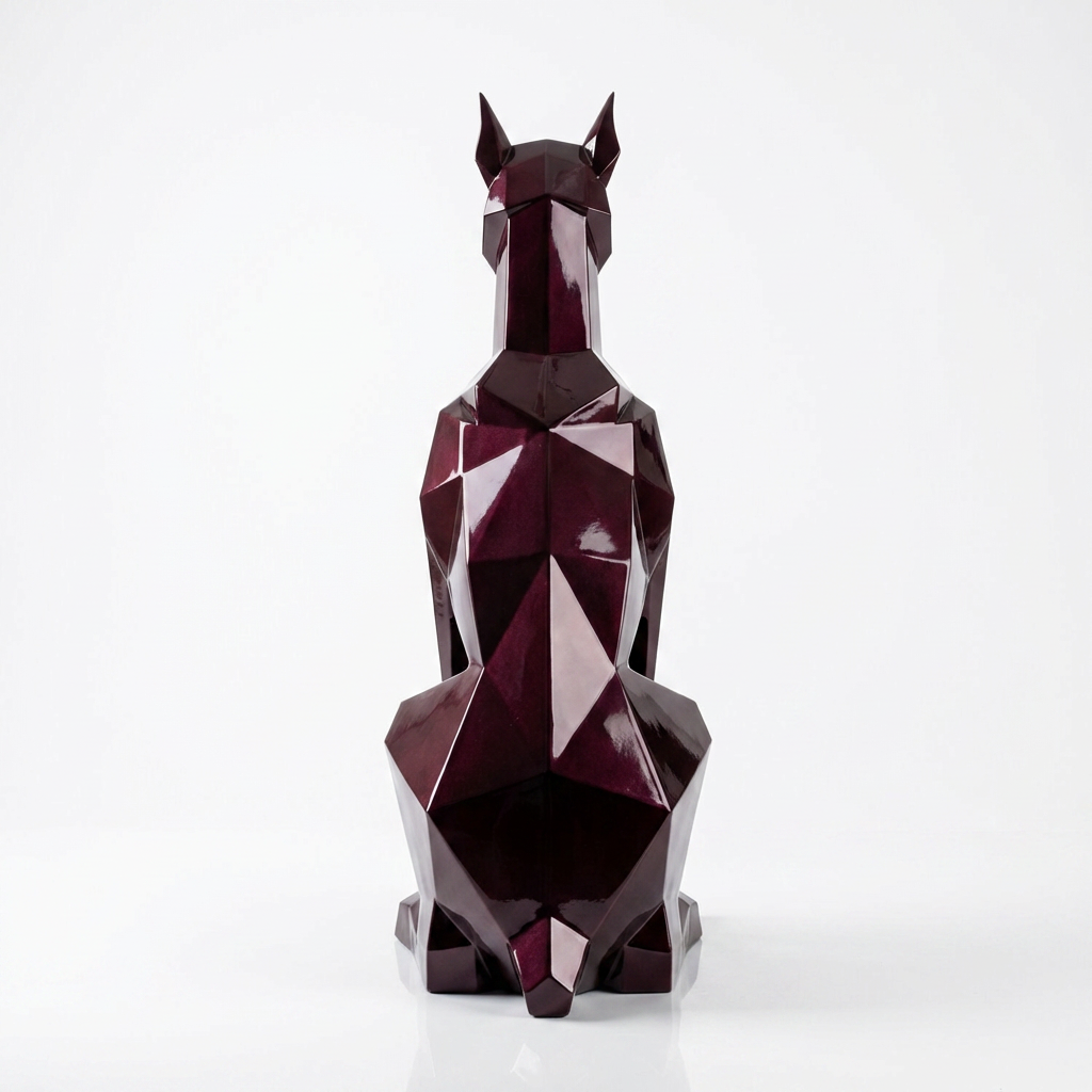 Grande Sculpture Chien Doberman Facettée - Sculpture Origami