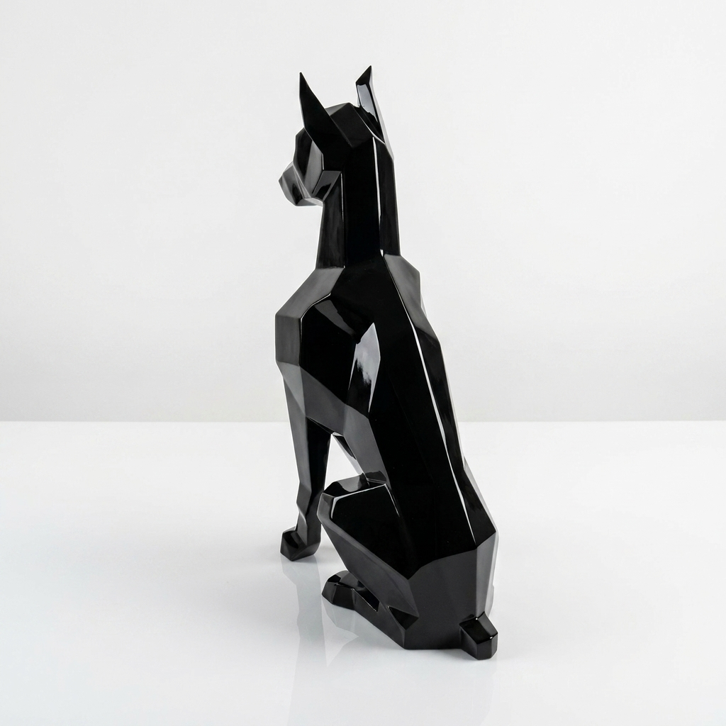 Grande Sculpture Chien Doberman Facettée - Sculpture Origami
