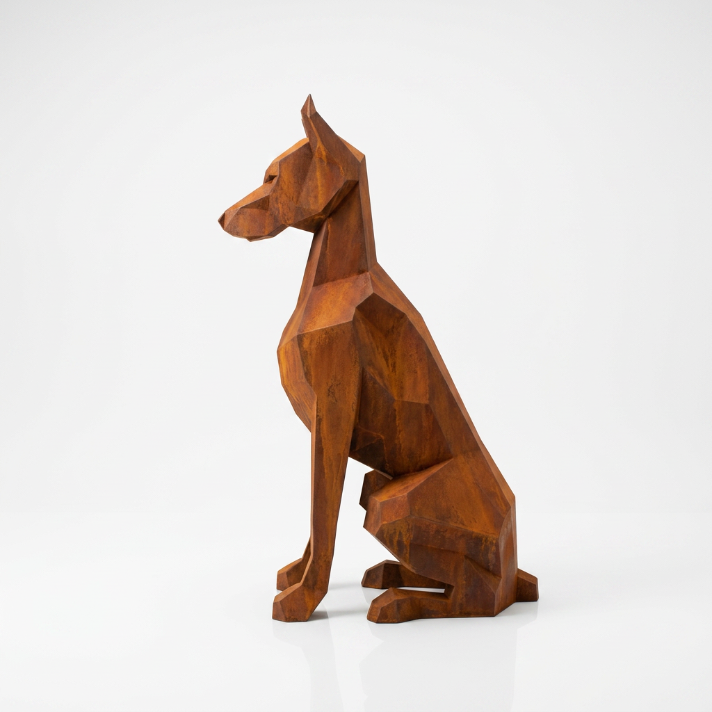 Grande Sculpture Chien Doberman Facettée - Sculpture Origami